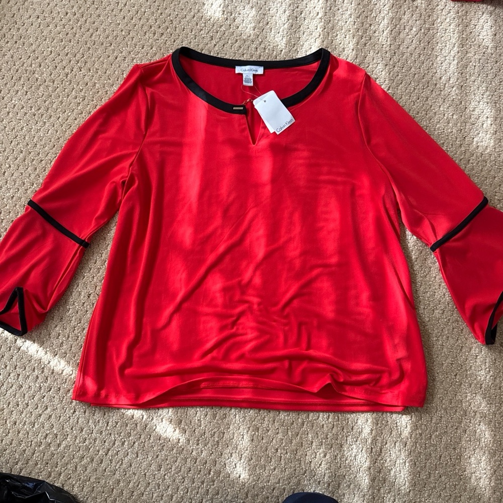 Calvin Klein Red Blouse with Black Accents